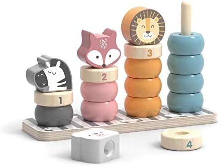 Geometric Wooden Animal Stacker, Stacking & Nesting Educational Stacking Tower with Rings and Animals for Toddlers
