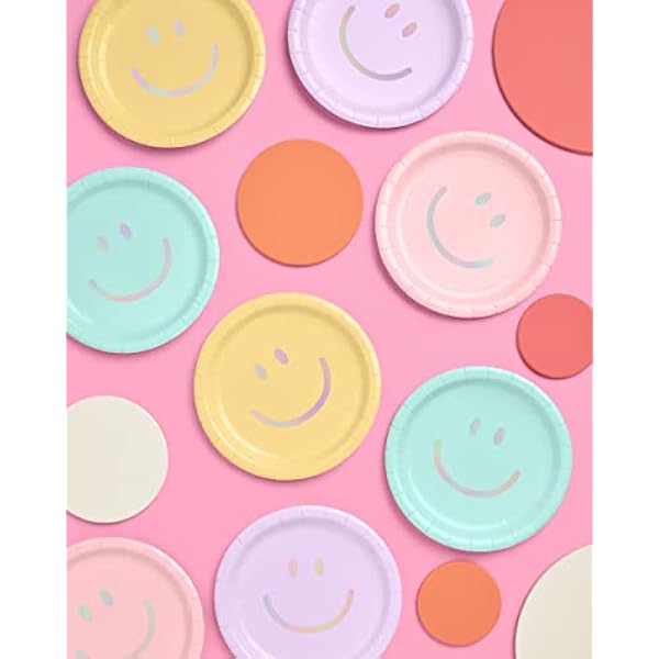 xo, Fetti Smiley papieren borden - 24 pk, 9 inch | Happy Pastel Verjaardagsfeestje Decoraties, Schattig vrijgezellenfeest, Koele taartborden