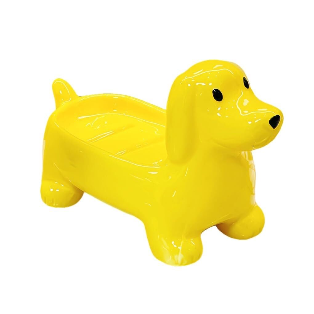 Porte-savon en céramique jaune à drainage automatique pour salle de bain