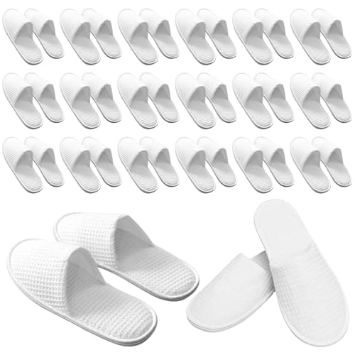 Image of 20 Pairs of Hotel Slippers, Waffle Closed Toe,Disposable Deluxe Closed Toe Spa Slippers, Flat White House Shoes Washable and Foldable Winter Slippers for Spa, Party Guest and Travel