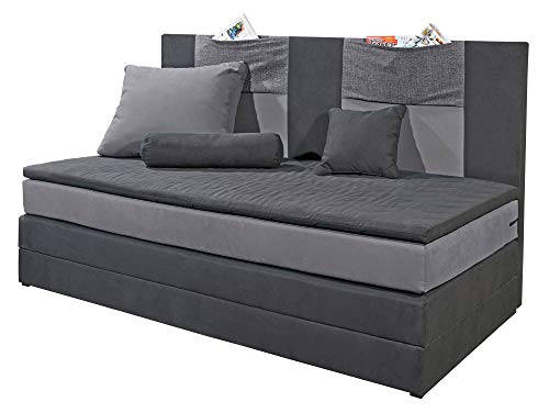 moebel-eins KOOPY Boxspringbett Bett Polsterbett Kinderbett 90x200 cm in schwarz/grau, schwarz/grau
