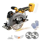 Akku-Kreissäge, 15,2 cm, kompatibel mit Dewalt 18 V 20 V Akku, maximale Schnitttiefe 50 mm, bürstenlose Mini-Kreissäge 0–45 ° mit 2 Klingen (150 mm) zum Schneiden von Holz, Kunststoff (ohne Batterie)
