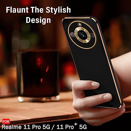 Image of TheGiftKart TPU Luxurious Golden-Plated Back Cover Case For Realme 11 Pro|11 Pro Plus 5G|Raised Lips For Camera&Screen Protection|Shockproof Design Cover For Realme 11 Pro /Pro Plus 5G (Black)