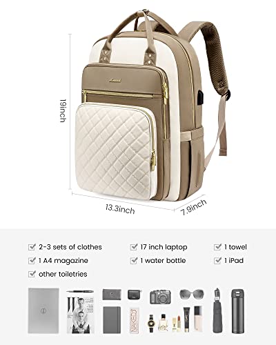 Image of LOVEVOOK Laptop Backpack Purse for Women, 17 inch Laptop Bag with USB Port, Water Resistant Lightweight Daypacks for College Travel Work Business, Nurse Teacher Computer Bags, Khaki Beige