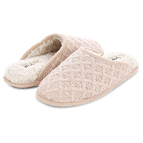 Floopi Slippers for Women Kelly Indoor Outdoor Plaid Faux Sherpa Fur Lined Scuff Slipper W/Memory Foam