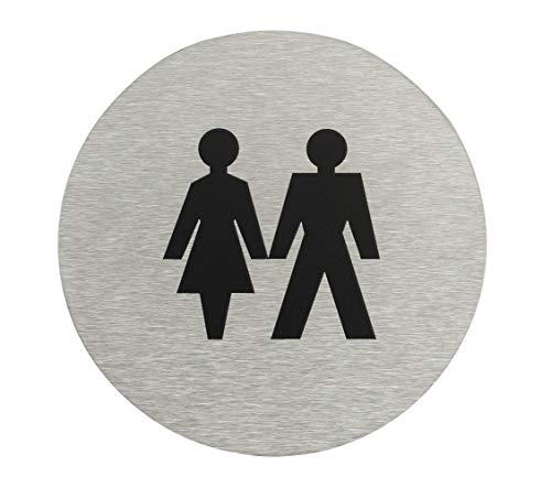 Fire Door Guru Unisex Toilet Door Sign - 76mm Disc - Stainless Steel Safety Sign - Self-Adhesive