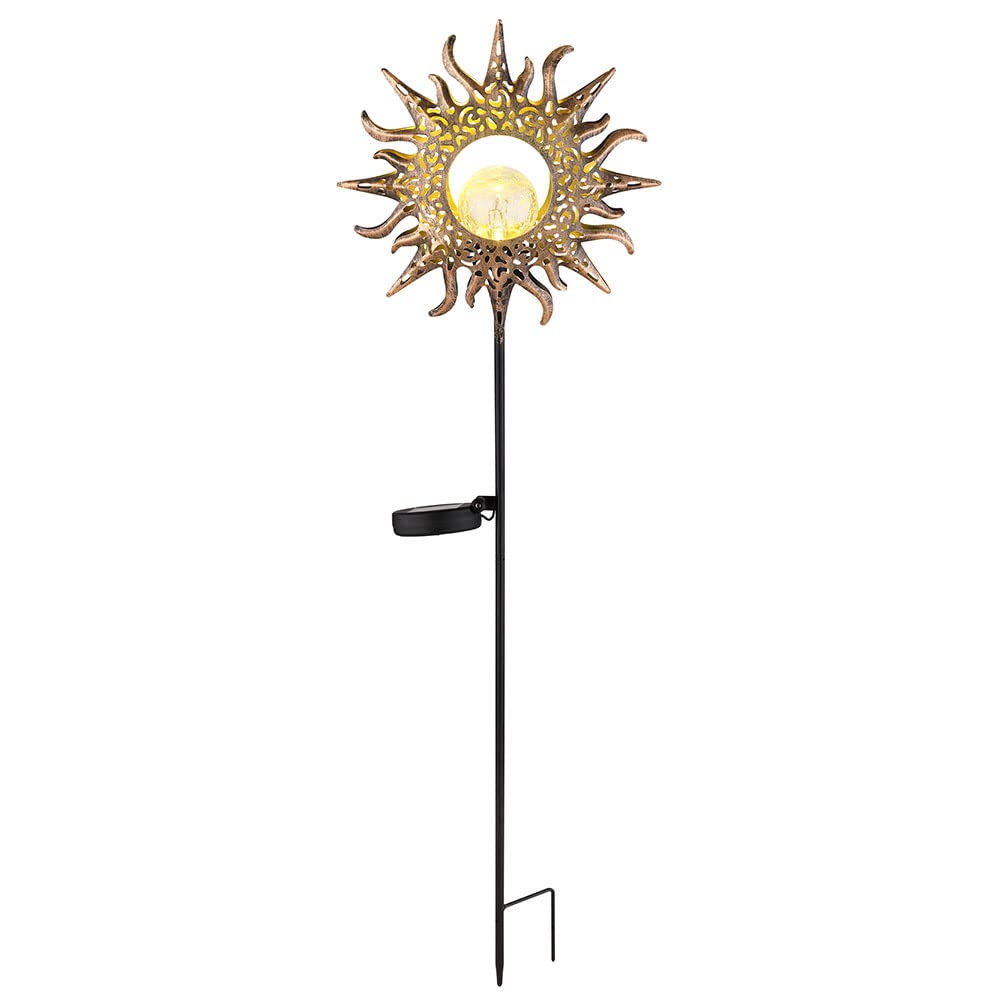2x LED Solar Außenleuchte Steckleuchte Gartenleuchte Sonne Flamme Braun H 81,5 cm
