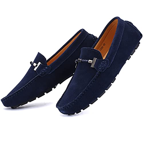 Yldsgs Flat Loafer For Men Suede Leather Slip-On Dress Driving Moccasins Casual Boat Shoes Blue 6.5/39 #TOP2