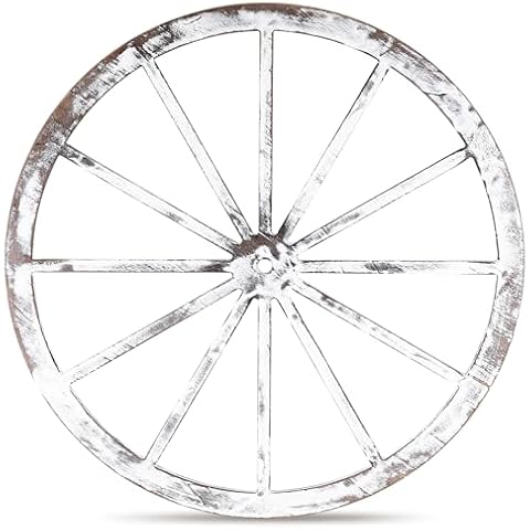 DaisyInner Wood Wagon Wheel Decorative Wooden Wheels Old Western Style Wagon Wheel Decor Vintage Rustic Wall Hanging Wood Cartwheel Decor for Garden Bar Patio Garage Farmhouse (Old White,30 Inch) Cover