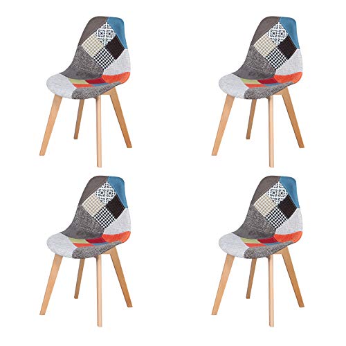 GrandCA HOME Lot de 4 Chaises de Salle à Manger, Chaise de Style Nordico Chaise Patchwork Chaise de Cuisine Chaise de Salon (Rouge-4)