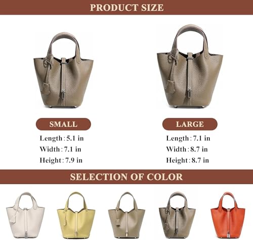 Genuine Leather Soft Bucket Bag for Women Fashion Lock Design Handbags Vegetable Basket Satchel with Top Handle Bags2