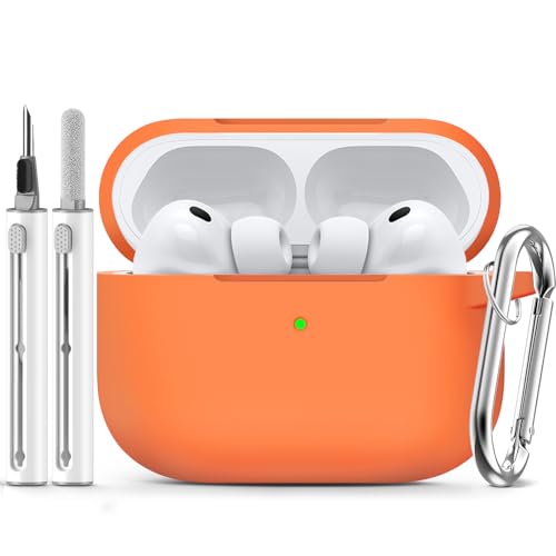 Image of Ljusmicker for AirPods Pro 3 Case 2025 with Cleaner Kit,Soft Silicone Protective Cover for Apple AirPods Pro 3rd Generation Cases for Women Men,for AirPod Pro 3 Cover with Keychain-Orange