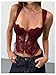 SOLY HUX Women's Lace Bustier Corset Tie Front Mesh Party Going Out Crop Tank Tops Streetwear Solid Burgundy Large