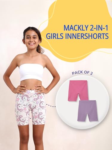 Image of mackly Girls Inner Shorts (Pack of 2) | 2-in-1 Seamless Panty Shorts with Gusset | Soft Breathable Base Layer for Dresses, Skirts