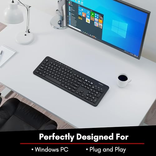 Macally Wireless Keyboard - 2.4G Ergonomic Full Size Keyboard Wireless - Ultra Slim Wireless USB Keyboard for Laptop Windows PC Windows Desktop Computer - Black