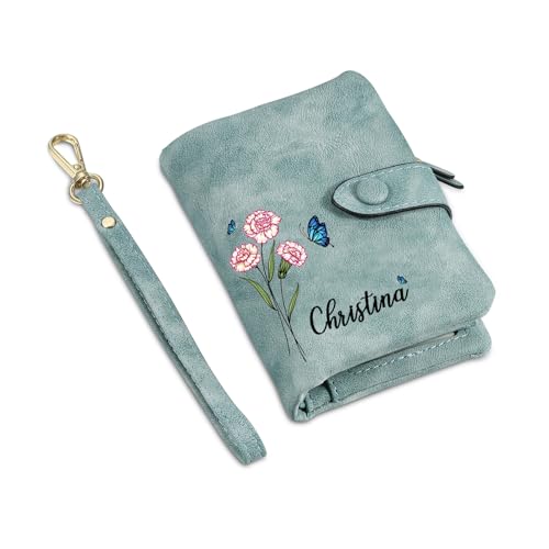 Custom Wallet for Women Custom Birth Flower Photo Name Wrist Strap Purse for Mom Grandma Mother's Day