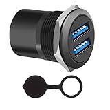 EGOCHALLENGER High-Speed Dual USB 3.0 Panel Mount Adapter with Round Threaded Connector and Waterproof Dust Cover, 2 Female to 2 Female Ports, Fast 5Gbps Data Transfer, 5V 2A Charging (Black)