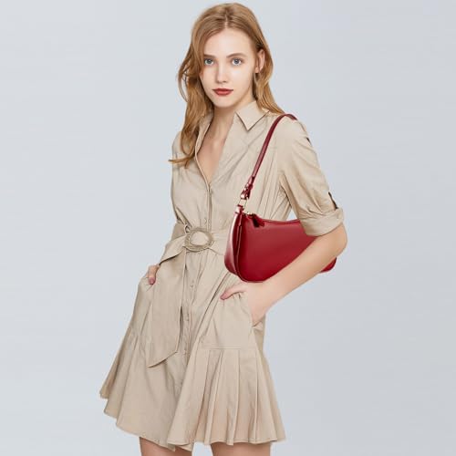 Shoulder Bags for Women Leather Hobo Sling Tote Handbag Retro Clutch Purse with 2 Removable Straps and Zipper Closure - Image 3