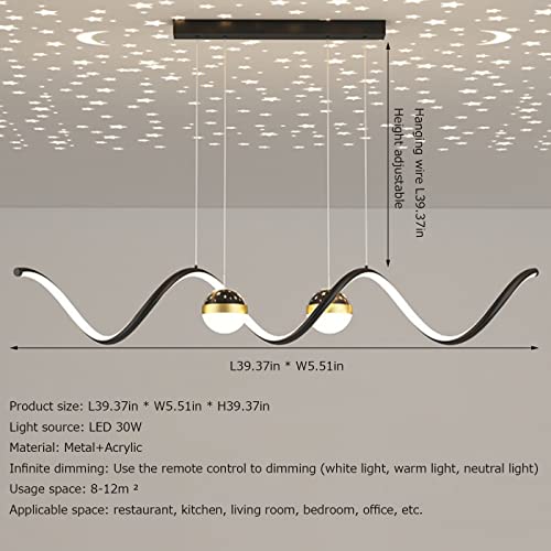 Led Pendant Lights Dining Table 30W L100Cm Hanging Lamp Dimmable With Remote Control Pendant Lamp Height Adjustable Ceiling Light For Dining Room Living Room Kitchen Bar Lamps Chandeliers (Black) #TOP6