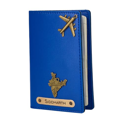 Image of AICA Personalised Name & Charm Leather Passport Cover Holder for Men & Women (RoyalBlue)