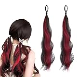 HAPVITAL ヘアエクステ ヘアアクセサリー 髪飾り ポニーテール ウィッグ ロン レデイース 巻き髪 自然 つけ毛 日常 女の子 ファッション ビューティー 女性 可愛い 2本 入学会 記念写真 誕生会 発表会 パーティードレス エクステ 子ども (ラズベリー・レッド)