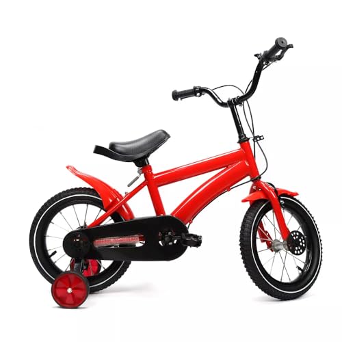 Pxolerig 14 Inch Kids Bikes with Training Wheels,Height Adjustable Modern Child Bicycles for Ages 3-6 Years Girls & Boys, Carbon Steel Kids Bicycle with Dual Brake, Lightweight, Red
