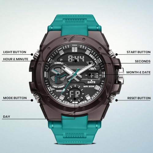 Image of V2A Styrke 5120 Analog Digital Watch for Men | Hybrid Multi Display Dial | Alarm Stopwatch Day Date 12 /24 Hr | TPU Strap | 30M Water Resistant | Gift for Mens