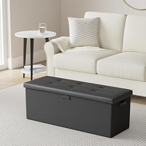 Engpow storage ottomanfireproof folding storage bench with lock15x 43x15waterproof leather storage bench chest with handles2 extra storage boxesstorage safe for living roombedroomblack  urban country home decor