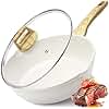 GiPP Nonstick Deep Frying Pan - 4.3L White Granite Saute Pan with Lid, Pour Spout and Stay-Cool Handle, Non Stick Skillet Non Toxic Cooking Pan Induction Cookware, PFOA Free (White, 28cm)
