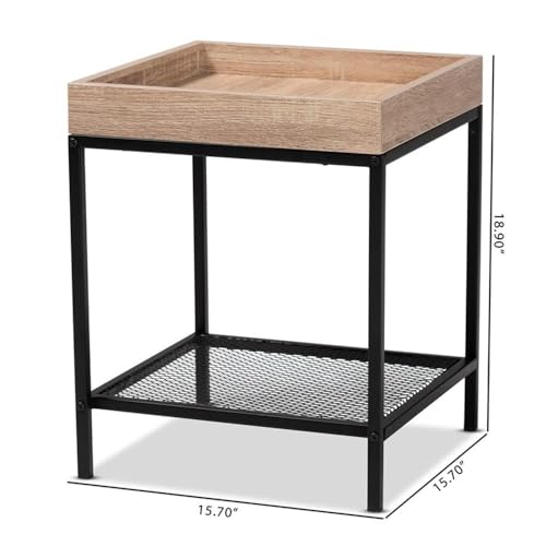Pemberly Row PR-4753-2520551 Oak Brown Finished Wood And Black Metal End Table thumb #2