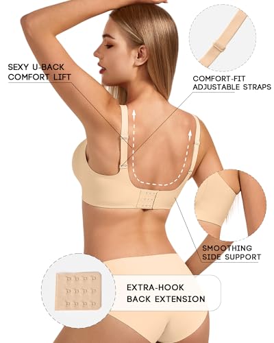 Women's Full Coverage Wireless Bra, Jelly Comfort & Lift Push Up Support, Seamless No Underwire Everyday T-Shirt Bralette - Image 4