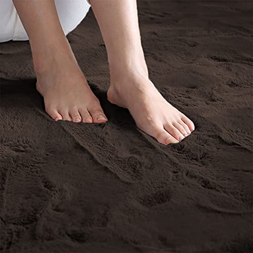 Image of Luxe Home Rabbit Fur Soild Bath Mat Super Soft, Anti-Slip, Washable, Rectangle, for Bathroom Door Mate, Bedroom Door Mats (Chocolate, 60x90 cm)