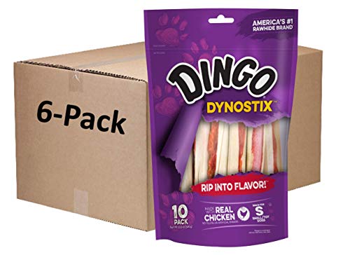 Dingo DynoStix 10 Count Rawhide Sticks For Small Dogs Made With Real Chicken Pack of 6