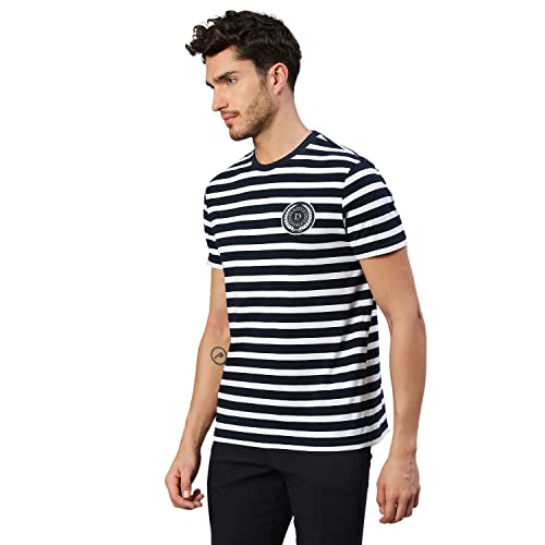 Image of Dennis Lingo Men's Regular Fit Pure Cotton Striped Half Sleeves Casual T-Shirt