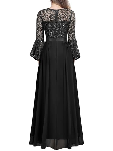 Image of Miusol Women's Formal Sparkle Sequin Lace Bell Sleeve Evening Party Maxi Dress