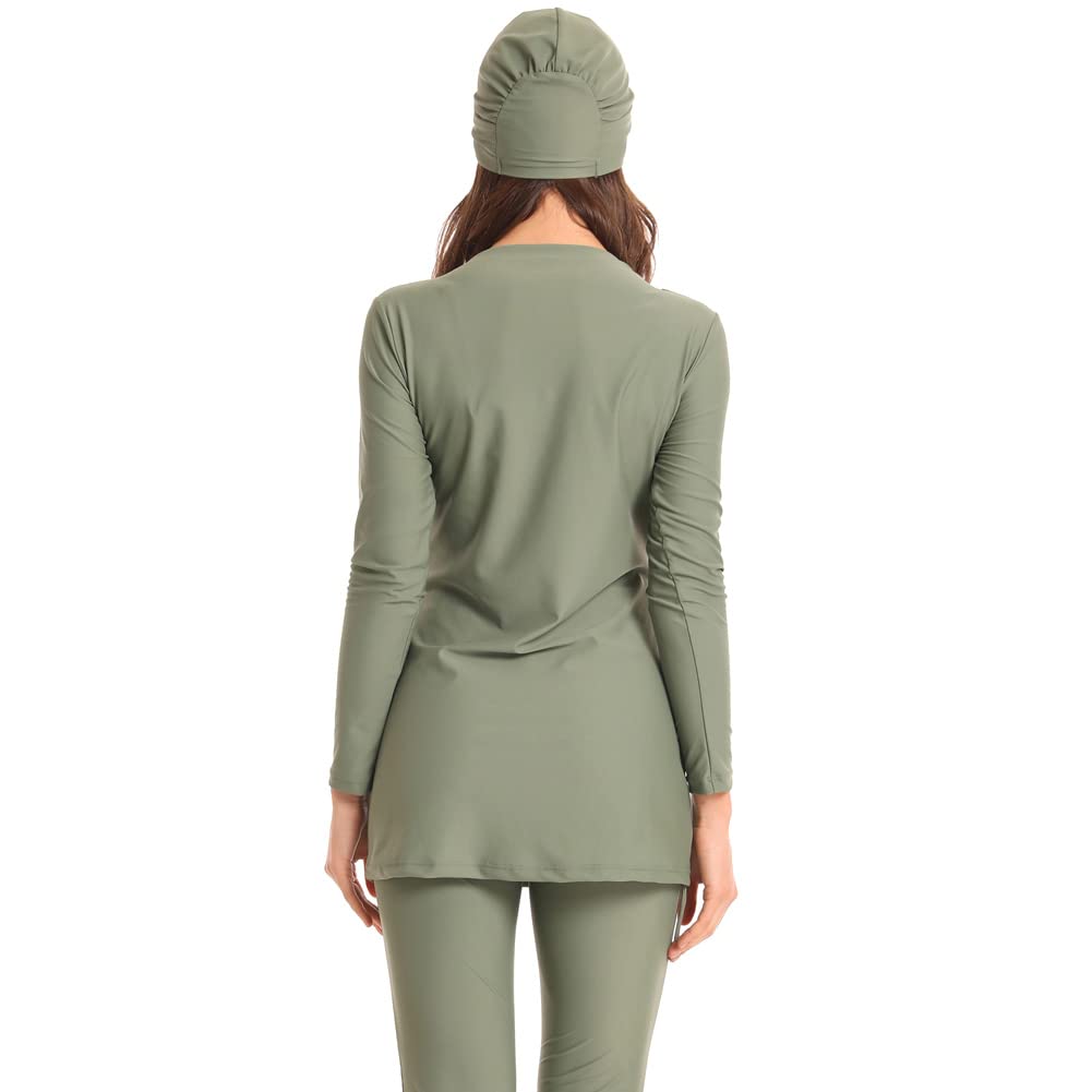 IWEMEK Maillots de Bain Musulman Femme Burkini Maillot Islamique 3 Pieces Ensemble Hauts Manches Longues Pantalons Hijab Voilée Couverture Complète Modeste Tenue de Plage Grande Taille