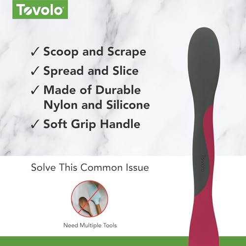 Image of Tovolo Mini Scoop and Spread Tool for Kitchen Meal Prep Small Sandwich Spreader Spatula for Peanut Butter Jelly, Silicone BPA Free Dishwasher Safe Scooper Spreader, Charcoal Gray and Viva Magenta