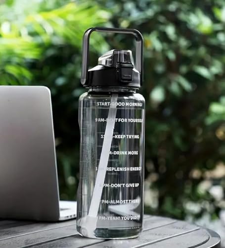 Image of VISBY INDIA Plastic Water Bottle, 2L Capacity, BPA-Free, Airtight, Contemporary Style, Wide Mouth Design for Home, Office, Gym, Travel, Clear Finish, 20cm Height (Black)