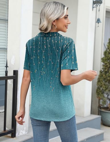 Zeagoo Womens Short Sleeve Polo T Shirts Pleated V Neck Tee Collared Summer Tops Fashion Business Casual Work Blouse3