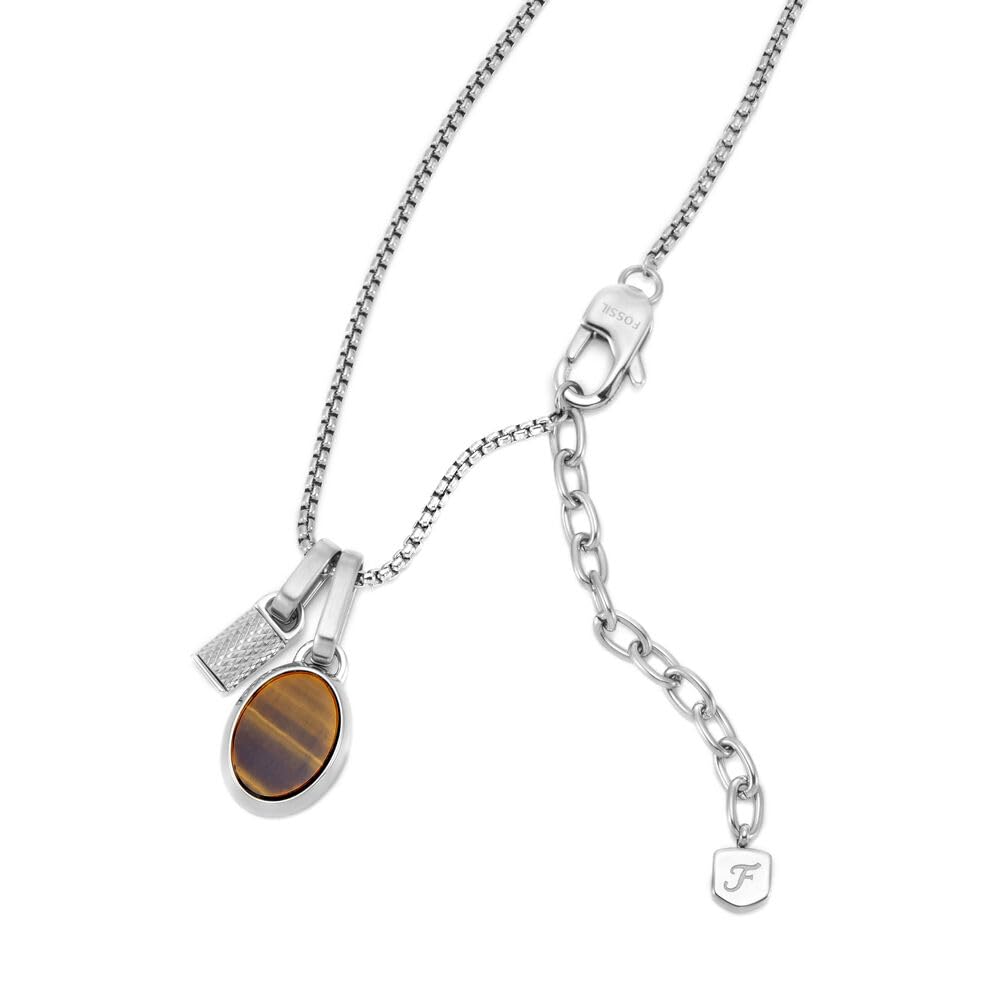 Fossil Collier pour homme en acier inoxydable avec fermoir mousqueton, ton argent