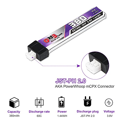 Gaoneng 6Pcs 380Mah 60C 1S Lipo Battery 3.8V/4.35V Lihv Battery With Jst-Ph 2.0 Connector For Uz65 Tiny Whoop Micro Fpv Racing Drone #TOP3