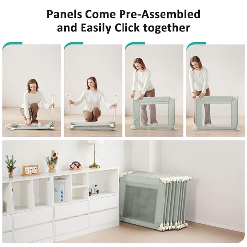 Image of Doradotey Adjustable Baby Playpen with Adult Door, Foldable Large Playpen for Babies and Toddlers, Breathable Mesh Indoor Baby Playard, Safe Fence, 79 x 71 Inch, Green