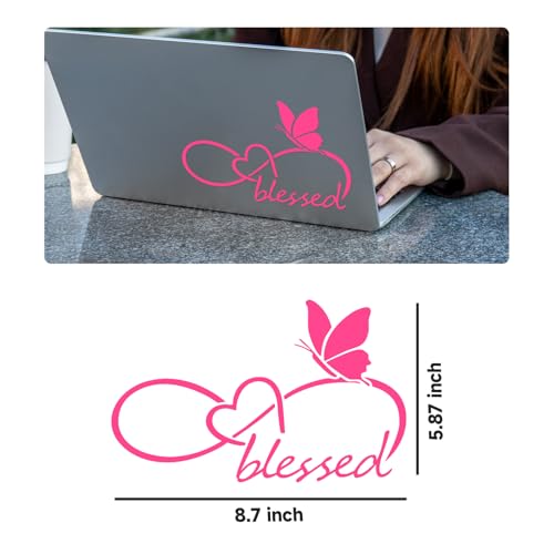 Image of Blessed Butterfly Infinity Heart Decal - 8.6 inch x 5.8 inch Waterproof Vinyl Sticker for Car, Truck, Window, Bumper, Laptop, Wall (Pink)