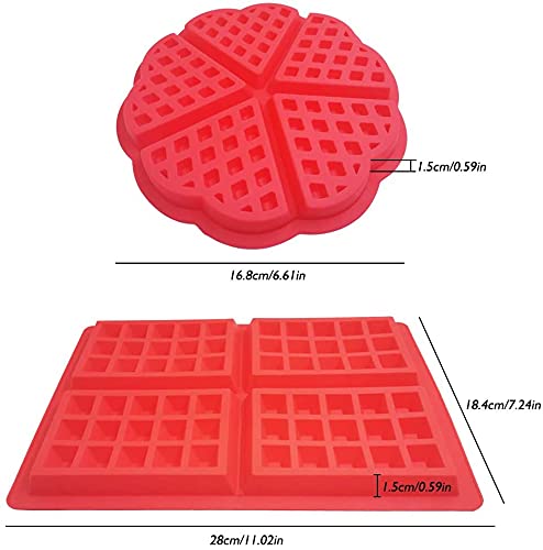 First Try 2 Pack Silicone Waffle Mould for Baking Non Stick Square Heart Shaped Waffles Bakeware Tool Red (Round and Rectangle) 3