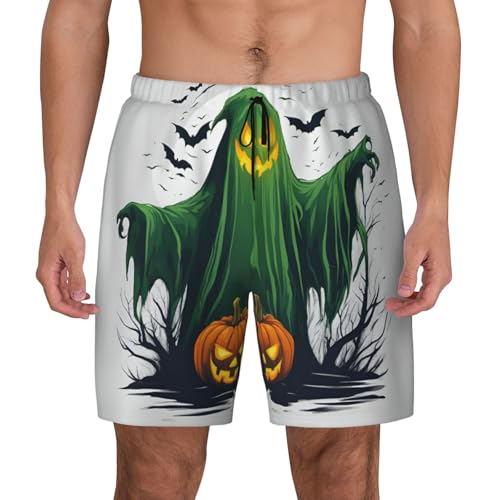 Short de bain homme Halloween avec motif citrouille fantôme vert