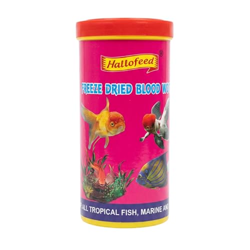 Image of Hallofeed Freeze Dried Blood Worms | Net Weight 55 Grams | 100% Natural Fish Food for Betta, Tetras, Arowana, Flowerhorn, Oscar - Improves Health & Immunity