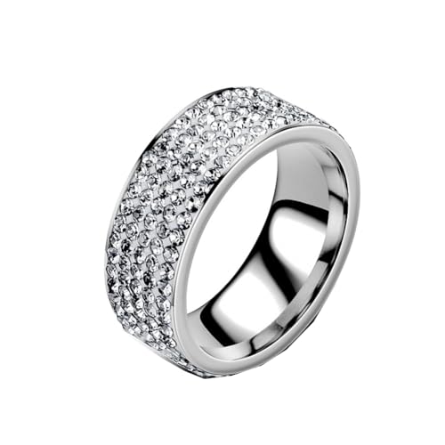 PAMTIER Women Stainless Steel 8mm Ring Cubic Zirconia Wide Eternity Statement Rings CZ Stackable Wedding Band