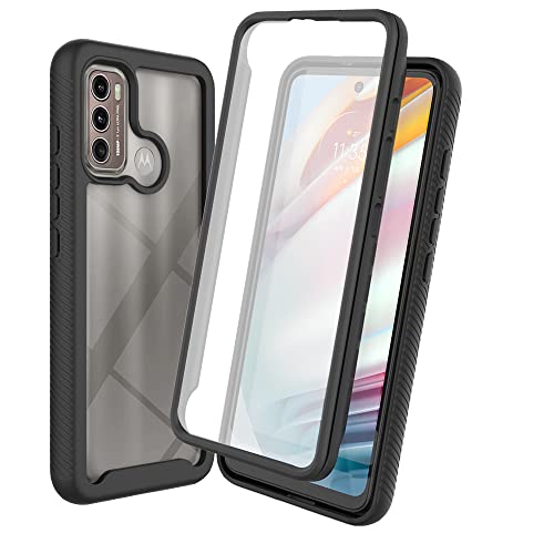 DESSEN Transparente Funda para Motorola Moto G60, Carcasa Bumper Anticaída con Protector de Pantalla, Protección de Cuerpo Completo de 360 ​​Grados Case. Negro