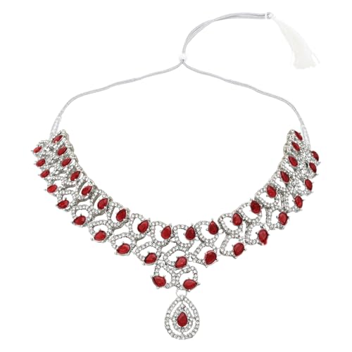 Image of I Jewels Rose Gold Plated Stylish Design Crystal Diamond Necklace & Earrings Jewellery Set for Women