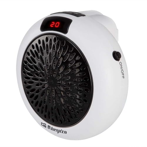 Orbegozo CR 4000 – Mini calefactor cerámico de enchufe, 2 velocidades, temporizador, display LED, termostato ajustable, sin cables, 600 W